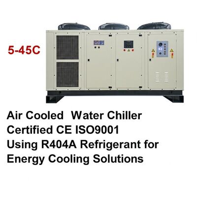 Intervallo di temperatura ambiente 5-45C Chiller ad acqua raffreddata ad aria certificato CE ISO9001 Utilizzando refrigerante R404A per soluzioni di raffreddamento energetico